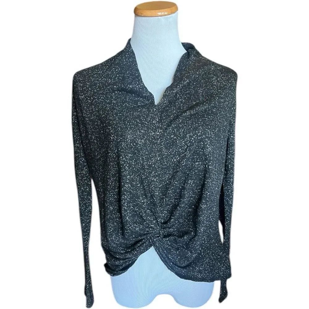 Womens Sancutary Shimmer Glitter Holiday Split Neck Knot Front Top Blouse Sz L